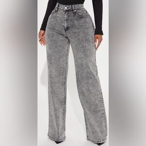 Fashion Nova Grey Acid Wash Wide Leg Jeans